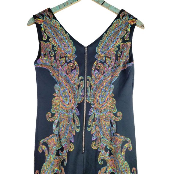 Carmen Marc Valvo, Paisley V-Neck & Back Scuba Shift Dress w/ Exposed Zipper, S - Picture 6 of 9